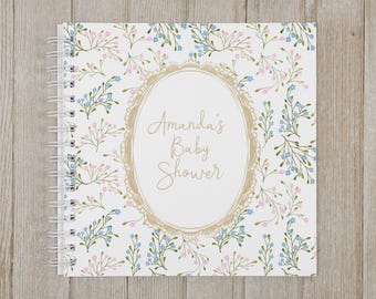 Baby Shower Guest Book - Softcover Personalized Shower Keepsake Book - Traditional or Photo Guest Book - Vintage Floral