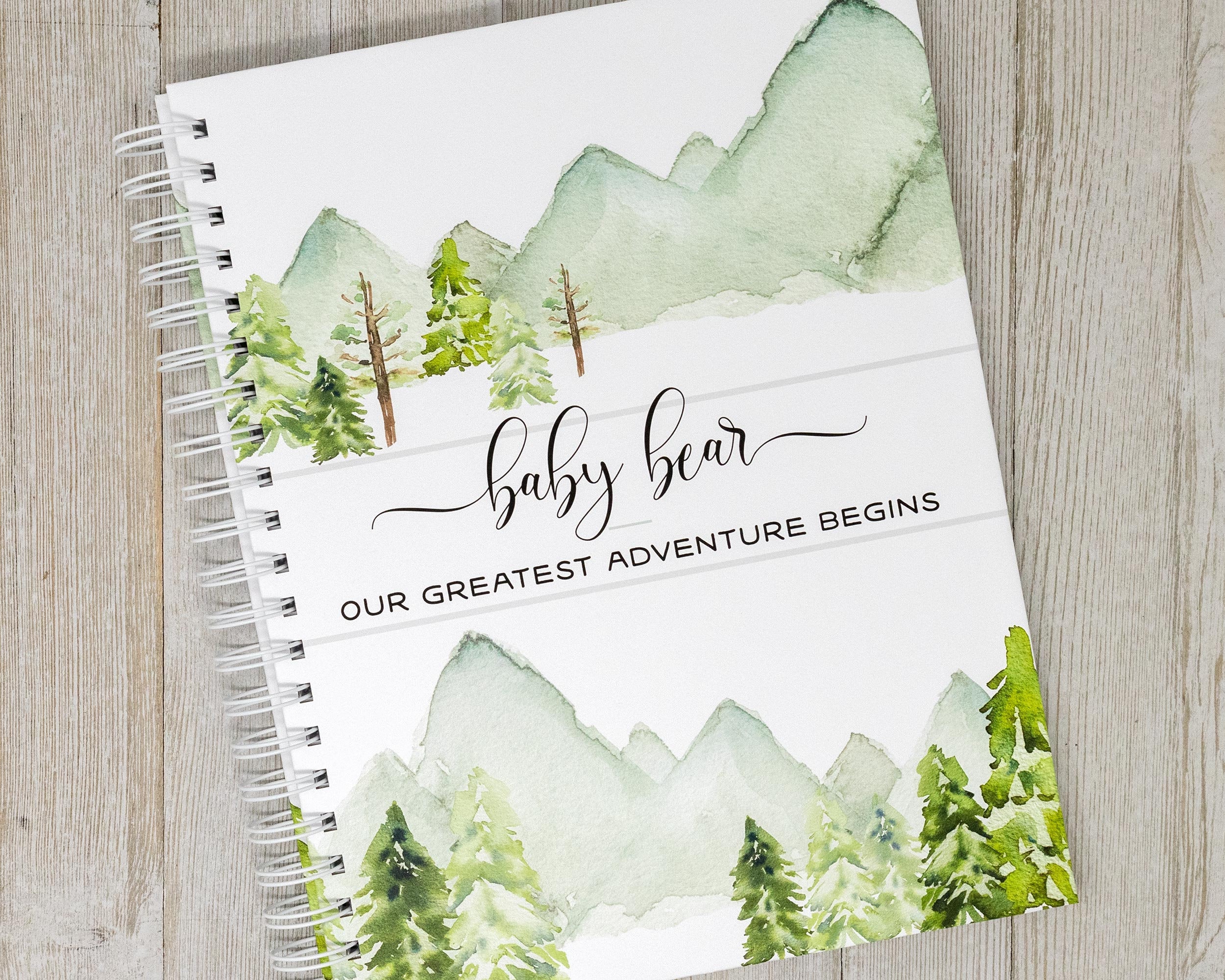 First Year Baby Book - Hardcover Mountains & Forest Baby Journal - Personalized Baby Memory Book - Baby Boy or Girl - In The Woods