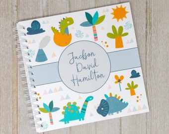 Dinosaur Baby Memory Book for Boys - Softcover Personalized First Year Baby Journal - Baby Boy Book - Dinos