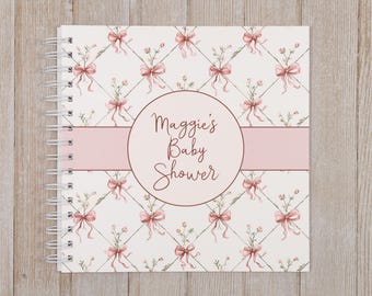 Baby Shower Guest Book - Softcover Personalized Shower Keepsake Book - Pink Bows - Ribbon & Bows Coquette Aesthetic Theme