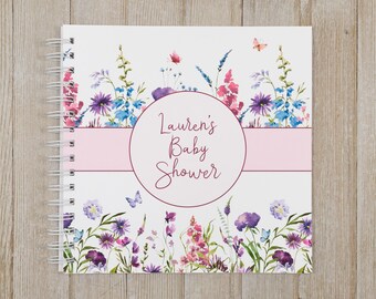 Baby Shower Guest Book - Softcover Personalized Shower Keepsake Book - Baby in Bloom - Floral Baby Shower Theme