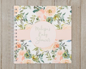 Baby Shower Guest Book - Softcover Personalized Shower Keepsake Book - Baby in Bloom - Peach Floral