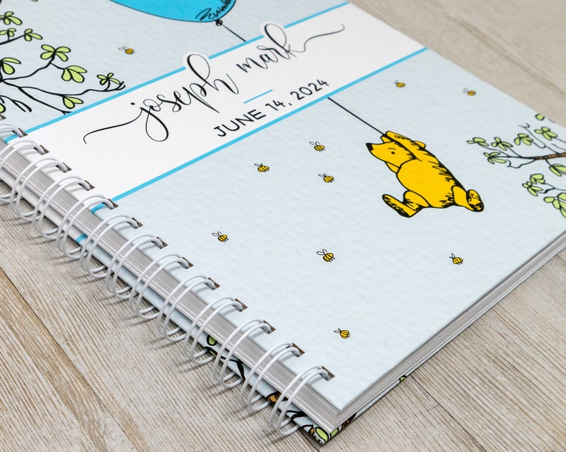 Winnie the Pooh Baby Book Hardcover First Year Baby Journal Personalized Baby Memory Book Baby Boy Classic Pooh with Blue Balloon image 2