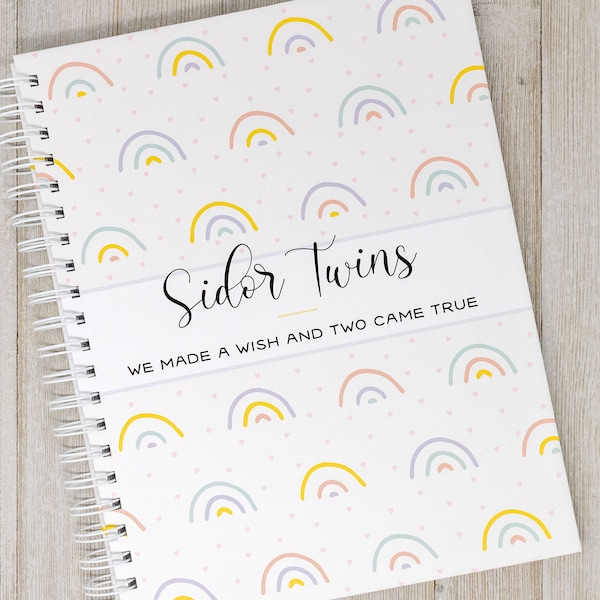 Twin Pregnancy Journal - Hardcover Personalized Pregnancy Gift for Twins - Personalized Twin Pregnancy Album for Twins - Rainbows