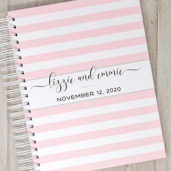 Personalized Twin Baby Book - Hardcover Baby Memory Book for Twin Girls - Fraternal or Identical Twin Babies - Pink Stripes