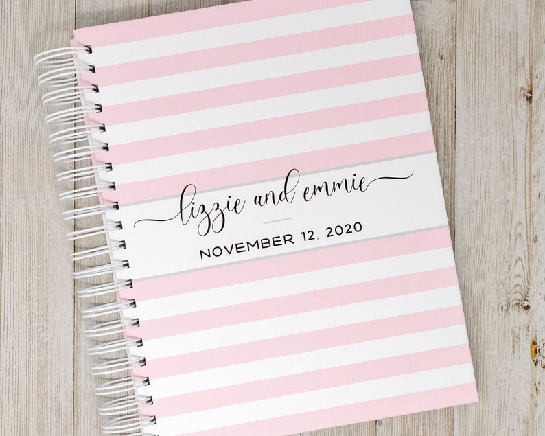 Personalized Twin Baby Book Hardcover Baby Memory Book for Twin Girls Fraternal or Identical Twin Babies Pink Stripes image 1