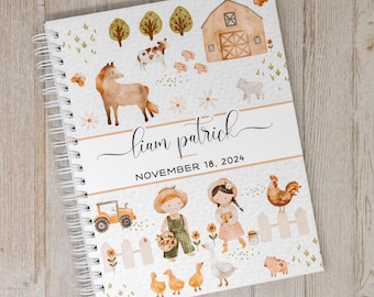 First Year Baby Book - Hardcover Farm Animals Baby Journal - Personalized Baby Memory Book - Baby Boy or Girl - Little Farmers