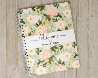 Baby Memory Book for Girls - Hardcover Personalized First Year Baby Journal - Baby Girl Book - Flowers - Pink Floral