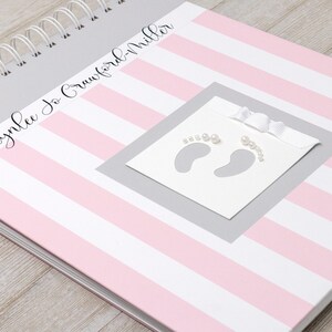 Baby Memory Book 15 Center Designs Hardcover Baby Milestone Book Personalized Baby Girl First Year Album Pink Stripes image 1