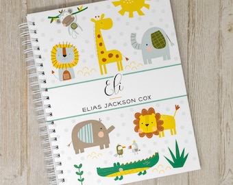 First Year Baby Book - Hardcover Jungle Animal Baby Journal -Baby Memory Book - Baby Boy or Girl -Elephant Lion Giraffe Monkey- Jungle Pals