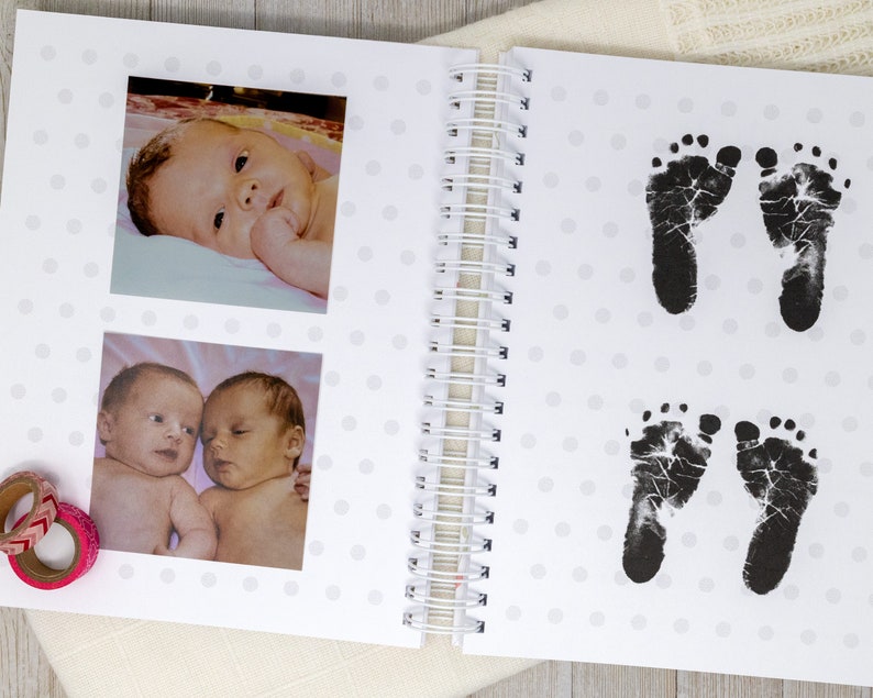 Personalized Twin Baby Book Hardcover Baby Memory Book for Twin Girls Fraternal or Identical Twin Babies Pink Hearts image 5
