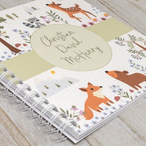 Baby Memory Book Softcover Personalized First Year Baby Journal for Boys or Girls Deer Fox Bear Raccoon Forest Woodland Animals image 2