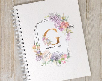 Baby Memory Book for Girls - Personalized First Year Baby Journal - Baby Girl Book - Watercolor Flowers - Floral Sketch Initial