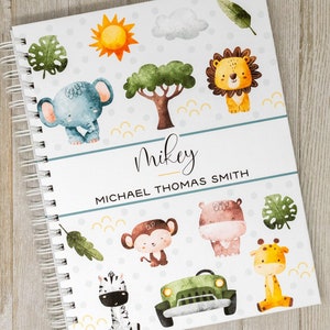 First Year Baby Book - Hardcover Jungle Animal Baby Journal -Baby Memory Book - Baby Boy or Girl -Lion Monkey Zebra Elephant- Safari Friends