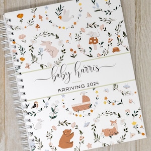 Pregnancy Journal & Memory Book for Expectant Moms - Hardcover Personalized Keepsake Album - New Mother Gift - Woodland Babies and Wreaths