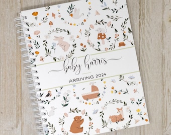 Pregnancy Journal & Memory Book for Expectant Moms - Hardcover Personalized Keepsake Album - New Mother Gift - Woodland Babies and Wreaths