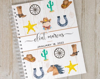 First Year Baby Book - Hardcover Cowboy Baby Journal - Baby Memory Book - Western Cowboy Hat, Boots, Horse Cactus Baby Boy Album - Cowboy