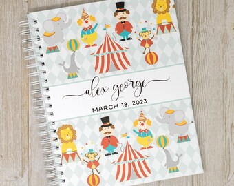 First Year Baby Book - Circus Baby Journal - Personalized Baby Memory Book - Baby Boy or Girl - Circus Friends