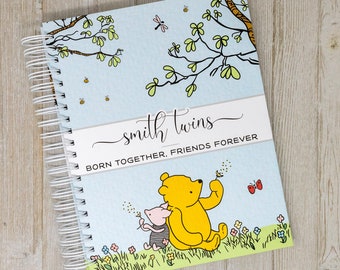 Personalized Twin Baby Book - Hardcover Baby Memory Book for Twin Boys or Girls - First Year Twin Book - Classic Winnie the Pooh & Piglet