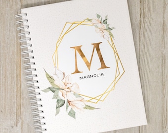 Baby Memory Book for Girls - Personalized First Year Baby Journal - Hard Cover Baby Girl Book - Watercolor Magnolias - Magnolia Initial