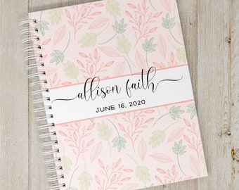 Baby Memory Book for Girls - Personalized Hardcover First Year Baby Journal - Pink Flower Baby Book Girl - Blush & Mint Floral