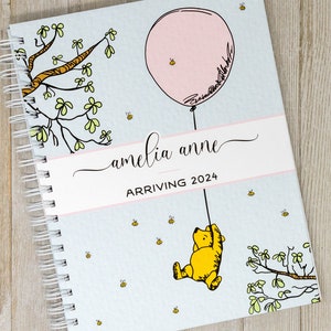 Winnie the Pooh Baby Book - Hardcover First Year Baby Journal - Personalized Baby Memory Book - Baby Girl - Classic Pooh with Pink Balloon