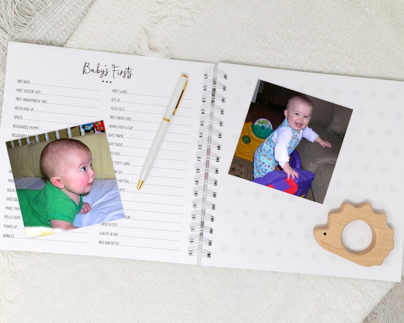 Baby Memory Book Softcover Personalized First Year Baby Journal for Boys or Girls Deer Fox Bear Raccoon Forest Woodland Animals image 6