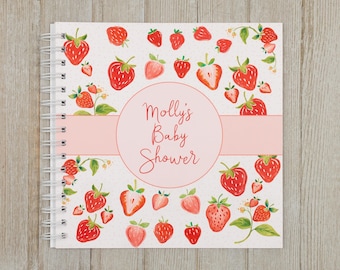 Baby Shower Guest Book - Softcover Personalized Shower Keepsake Book - Strawberries - Berry Sweet Girl