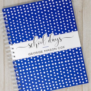 School Memory Book - Hardcover Personalized School Photo Book - School Years - School Scrapbook - School Album & Journal - Navy Marker Dots