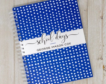 School Memory Book - Hard Cover Personalized School Photo Book - School Years - School Scrapbook - School Album & Journal - Navy Marker Dots