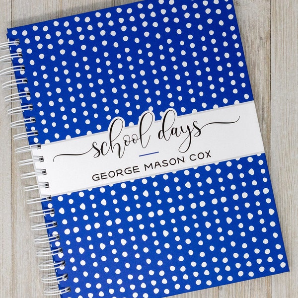 School Memory Book - Hardcover Personalized School Photo Book - School Years - School Scrapbook - School Album & Journal - Navy Marker Dots