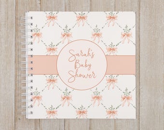 Baby Shower Guest Book - Softcover Personalized Shower Keepsake Book - Peach Bows - Ribbon & Bows Coquette Aesthetic Theme