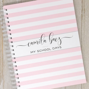 School Memory Book - Hardcover Personalized School Photo Book - School Album & Journal - School Scrapbook - School Days - Pink Stripes