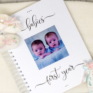 Personalized Twin Baby Book Hardcover Baby Memory Book for Twin Girls Fraternal or Identical Twin Babies Pink Stripes image 3