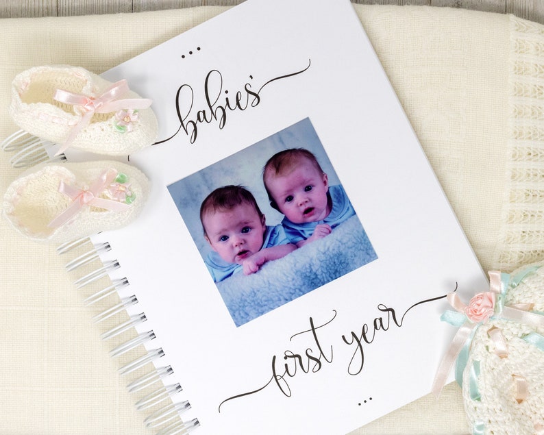 Personalized Twin Baby Book Hardcover Baby Memory Book for Twin Girls Fraternal or Identical Twin Babies Pink Hearts image 3