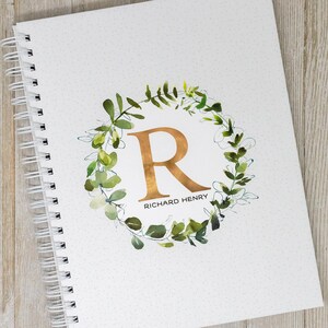 Baby Memory Book - Hardcover Personalized First Year Baby Journal - Baby Boy or Girl Book - Leaves - Leafy Eucalyptus Initial