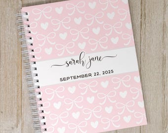 Baby Memory Book for Girls - Hardcover Personalized First Year Baby Journal - Baby Girl Book - Bows & Hearts