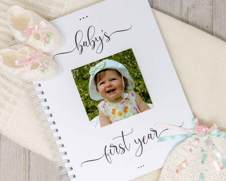 Baby Memory Book for Girls Hardcover Personalized First Year Baby Journal Baby Girl Book Flowers Rose Wreath Initial image 3