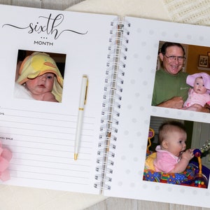 Baby Memory Book for Girls Hardcover Personalized First Year Baby Journal Baby Girl Book Flowers Rose Wreath Initial image 7