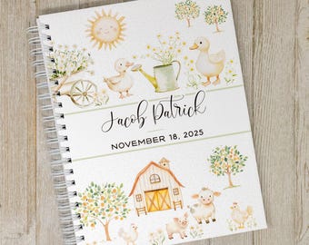 Farm Animal Baby Book - Hardcover First Year Baby Journal - Personalized Baby Memory Book - Baby Boy or Girl - Farmyard