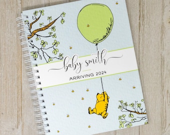 Pregnancy Journal & Memory Book for Expectant Moms - Hardcover Personalized Album - New Mother Gift - Classic Winnie the Pooh with Balloon