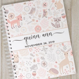 Woodland Baby Book - Hardcover First Year Baby Journal - Personalized Baby Memory Book for Girls - Woodland Animals