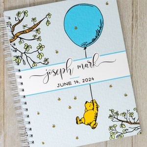 Winnie the Pooh Baby Book Hardcover First Year Baby Journal Personalized Baby Memory Book Baby Boy Classic Pooh with Blue Balloon image 1