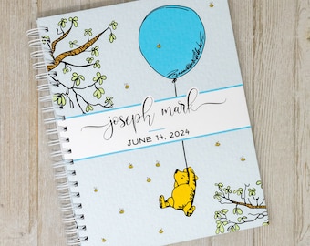 Winnie the Pooh Baby Book - Hardcover First Year Baby Journal - Personalized Baby Memory Book - Baby Boy - Classic Pooh with Blue Balloon