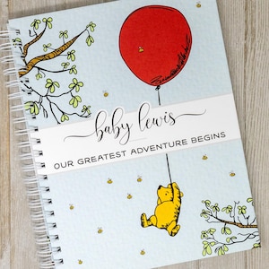 Pregnancy Journal & Memory Book for Expectant Moms - Hardcover Personalized Album - New Mother Gift - Classic Winnie the Pooh with Balloon