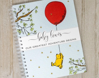 Pregnancy Journal & Memory Book for Expectant Moms - Hardcover Personalized Album - New Mother Gift - Classic Winnie the Pooh with Balloon