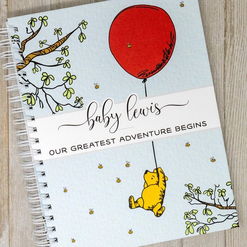 Pregnancy Journal & Memory Book for Expectant Moms - Hardcover Personalized Album - New Mother Gift - Classic Winnie the Pooh with Balloon