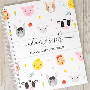 Farm Animal Baby Book - Hardcover First Year Baby Journal - Personalized Baby Memory Book - Baby Boy or Girl - Farm Friends