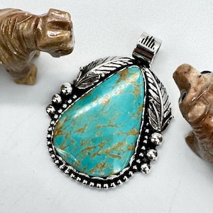 Pilot Mountain Turquoise Pendant&gt;Antiqued Sterling/Fine Silver&gt;Green Blue&gt;Rare Real Turquoise&gt;Handmade in USA&gt;Dangle Necklace&gt;Southwestern