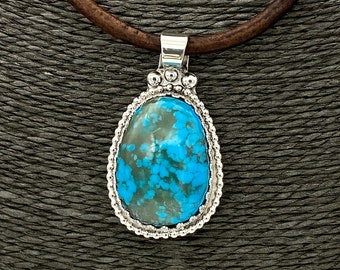 Kingman Turquoise Pendant Blue with Semi-Transparent Matrix Sterling/Fine Silver Southwest